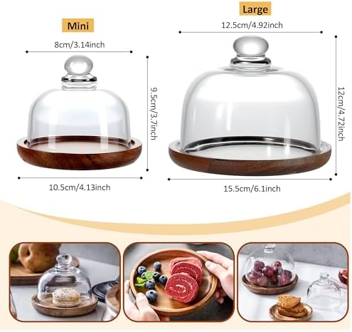 Glass Butter Dish with Lid, Clear Domed Cheese Dish with Handle-6 inch