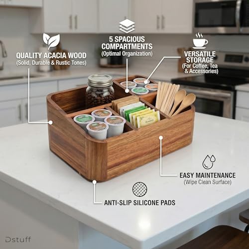 Dstuff Acacia Wood Coffee Station Organizer for Countertop, Tea