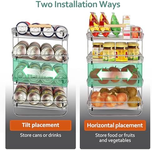 MAXIFFE 4 Tier Can Organizer for Pantry, 16.9" W×11.5" D×16.7" H, Space-Saving Adjustable Metal Hold 40 Standard 12-oz Cans Storage Rack Holder for Countertop Kitchen Soda Drinks Fruits, Chrome