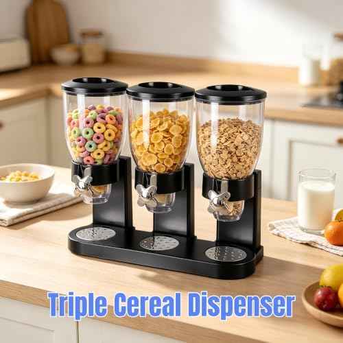 Cereal Dispenser, Airtight Dry Food Storage Container, Shatterproof PET Grain Container for Oatmeal Snack Nut Candy Pet Food