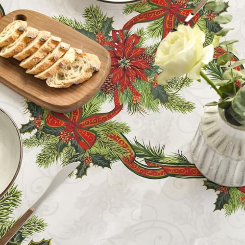 Horaldaily Christmas Tablecloth 70 x 70 Inch Round Poinsettia Golden