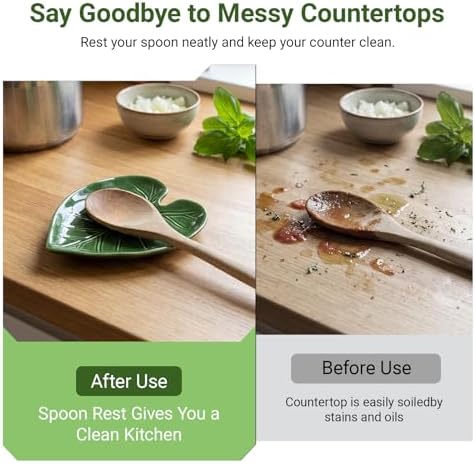 Green Ceramic Spoon Rest for Stove Top and Kitchen Counter