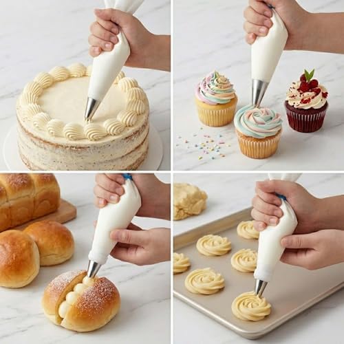 17-Piece Piping Bags and Tips Set, 2 Reusable 16 Inch Cotton Pastry
