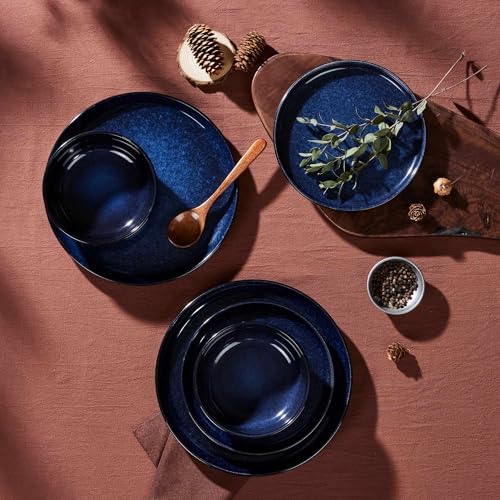 LIANYU 24 Piece Dinnerware Plate and Bowls Dishes Sets for 8, Midnight Blue