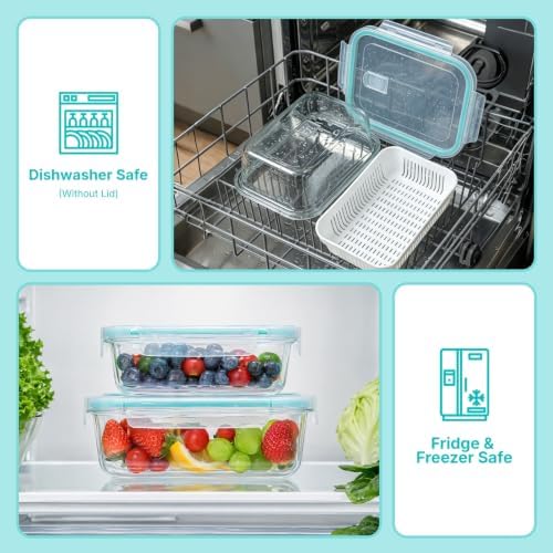 3 Pack Glass Fruit Storage Containers for Fridge with Lids
