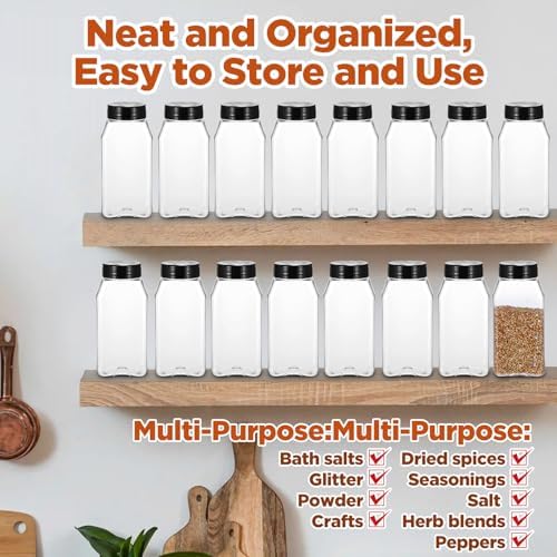 16 Pack 16 oz Plastic Spice Jars with Cap Square Plastic Bottle