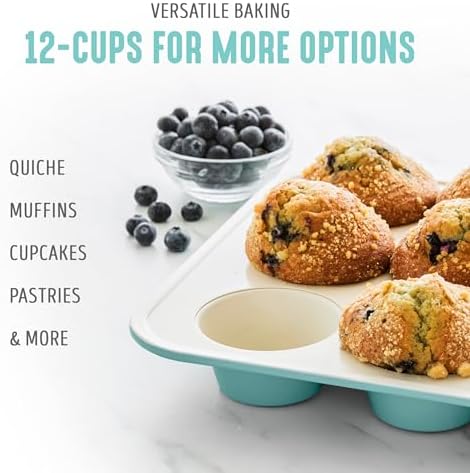 GreenLife 12 Cup Ceramic Nonstick Muffin Pan, Turquoise