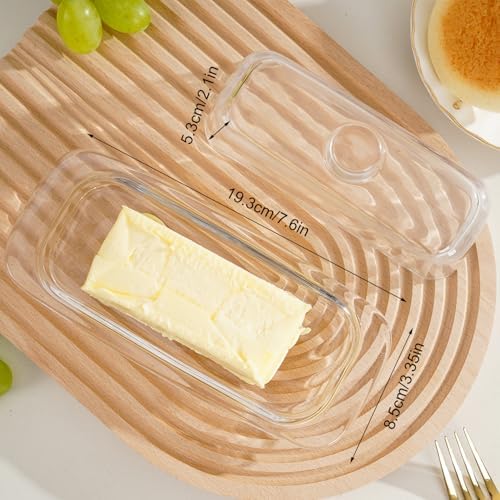 Glass Butter Dish with Lid,Large Deep Covered Butter Dish,Clear