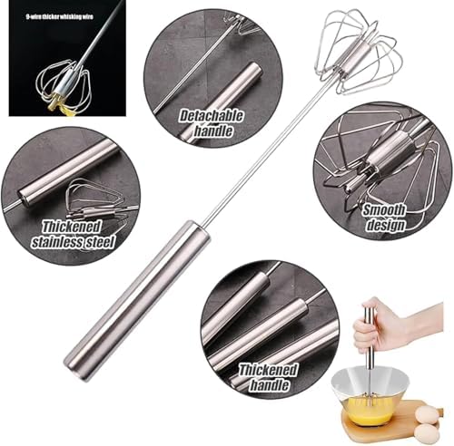 Stainless Steel Egg Whisk, Semi Automatic Hand Push Rotary Blender