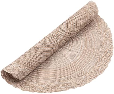 SHACOS Round Placemats Set of 4 Boho Braided Border 15 inch Circle