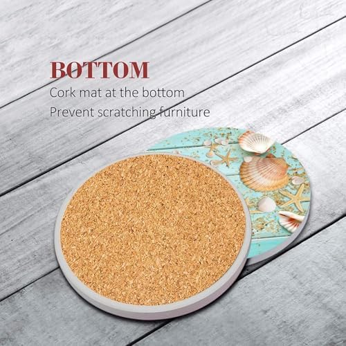 Britimes Coasters for Drinks, Set of 6, Ceramic Stone, Coastal Beach