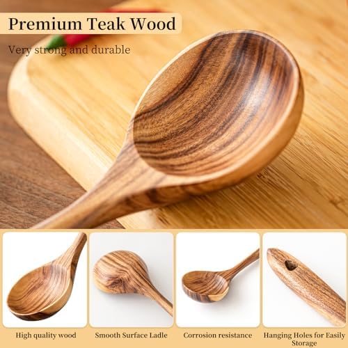 Gudamaye 13 Inch Natural Teak Wooden Soup Ladles