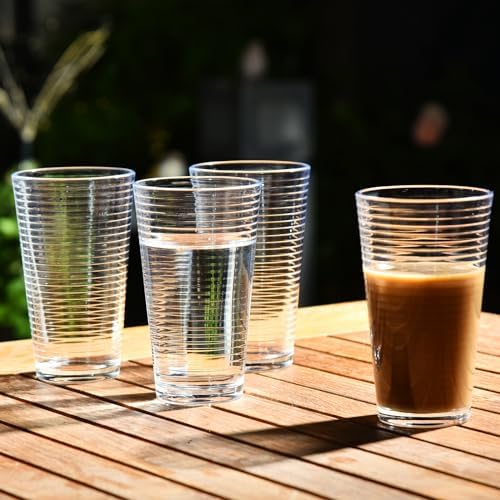 ALINK 16 oz Drinking Glasses, Set of 6 Highball Glasses, Ribbed