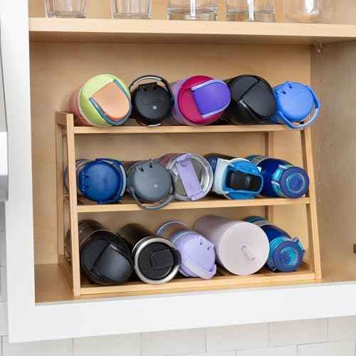 Honey-Can-Do 3-Tier Bamboo Water Bottle Organizer Rack - Stackable