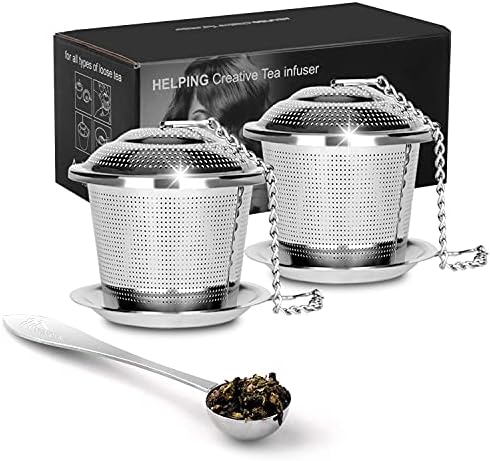 Numola Tea Ball Infuser for Loose Tea with Spoon and Drip Tray, 2Pcs
