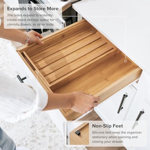 KitchenEdge Expandable Spice Drawer Organizer | Natural Bamboo