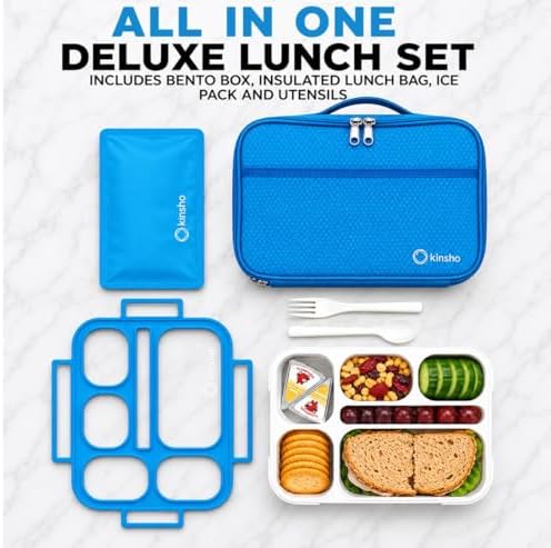 kinsho Bento Lunch Box with Insulated Bag, Blue