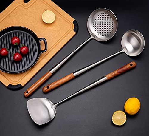 FJNATINH 17inches Stainless Steel Wok Spatula and Ladle Set