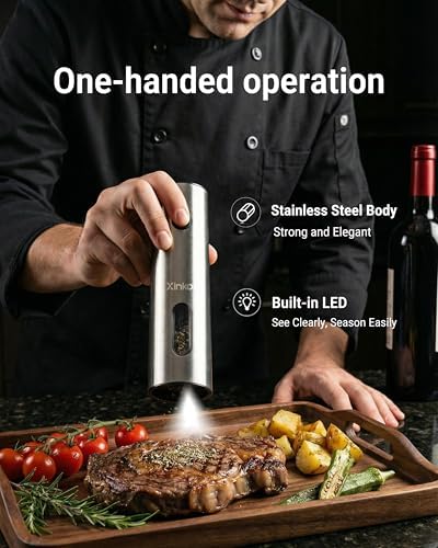 Rechargeable Electric Salt and Pepper Grinder Set with Charging Base