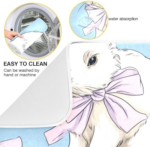 OTVEE Sweet Bunny Art Dish Drying Mat for Kitchen Counter Absorbent