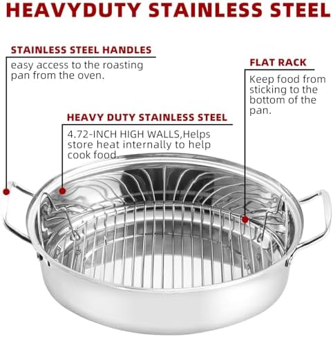 Roasting Pan With Rack and Lid,22INCH Oval Stainless Steel Turkey