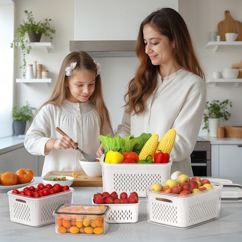 4 PCS Fruit Storage Containers with Removable Colander