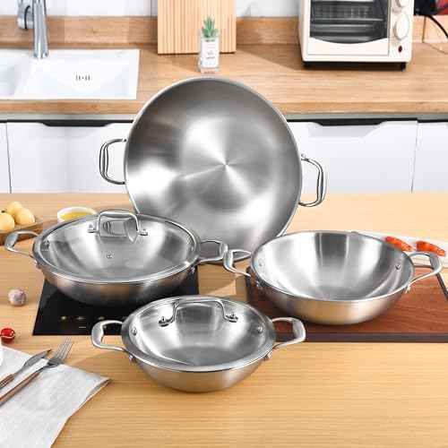 LOLYKITCH 10-Inch Stainless Steel Wok with Lid | 2.5-Quart | Dual Handles