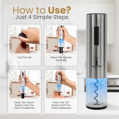 GrapeVibeEssentials 5-in-1 Electric Wine Opener Gift Set– Rechargeable