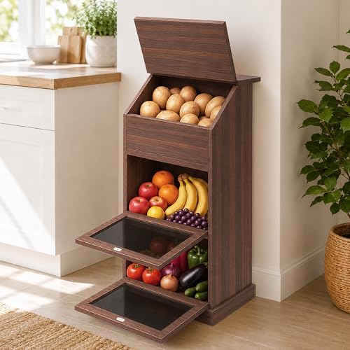 Potato and Onion Storage Bin with Lid, 3-Tier Vegetable Storage