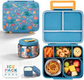Kids Bento Lunch Box with 8oz Thermo, Ice Pack & Dividers for School