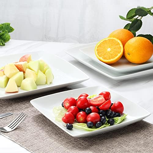 Porcelain Square Dinner Plates, 10.75 Inch Square Serving Plate for