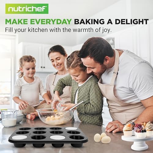 NutriChef Muffin Pans for Baking 2-Pack | Nonstick 12 Mold Cupcake