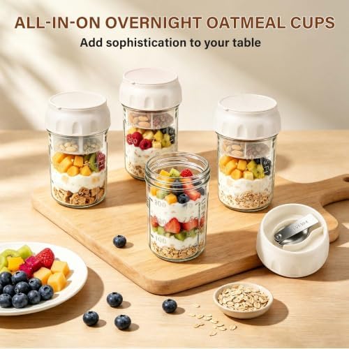 4 Pack 16oz Glass Overnight Oats Containers with Lids