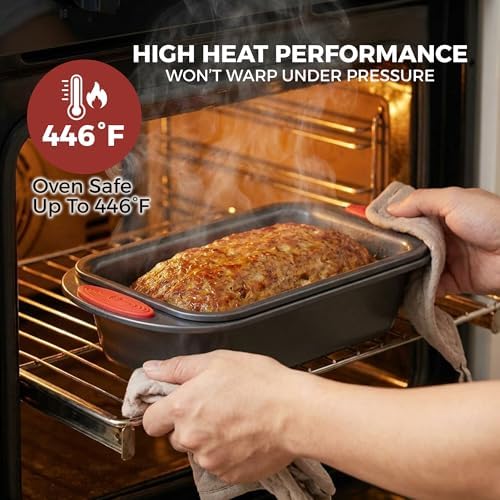 PERLLI Nonstick Meatloaf Pan with Drain Tray, Elevated Inner Pan for