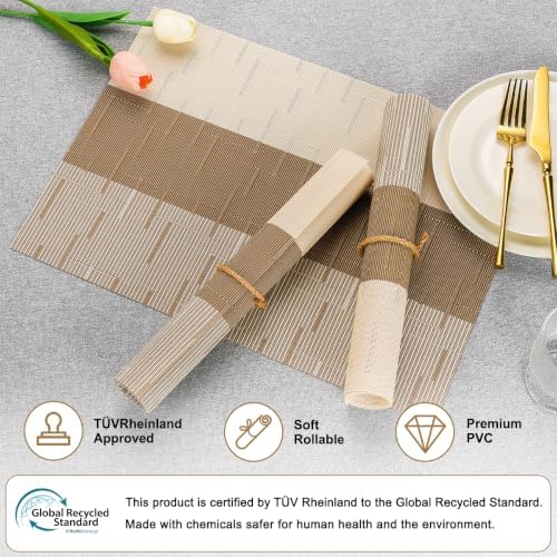 Placemats Set of 6, Vinyl Woven Heat-Resistant Place Mats