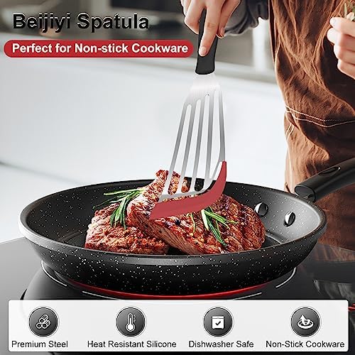 Beijiyi 2-Piece Silicone Fish Spatula for Nonstick Cookware, Heat