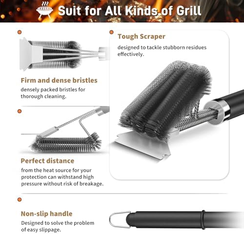 TNTOR Grill Brush with Scraper, 18" Adjustable Handle