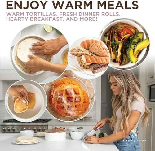Authentic Wood and Ceramic Tortilla Warmer - Tortilla Holder with Lid