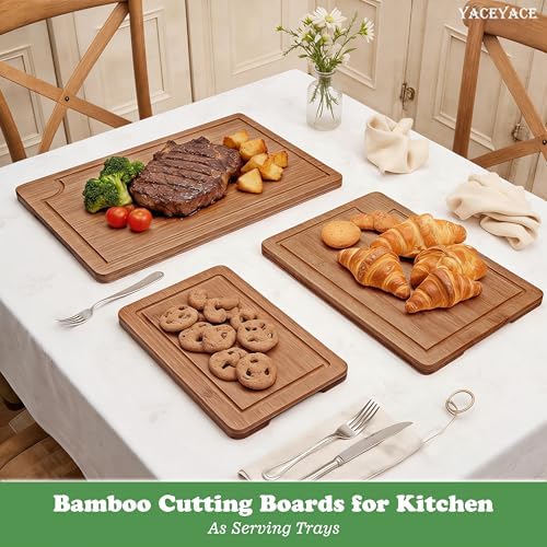 Bamboo Cutting Boards Set, Cutting Boards Set with Juice Groove, Three