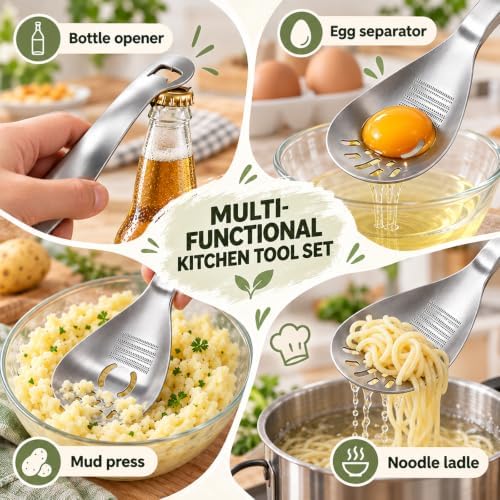 5-in-1 Stainless Steel Cooking Spoon, Multifunctional Kitchen Tool