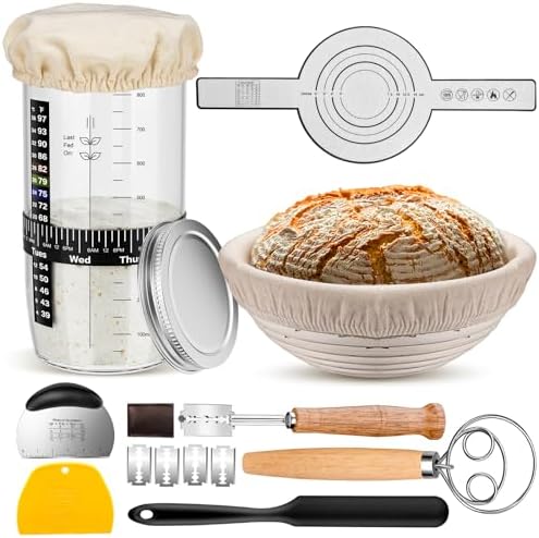 Sourdough Starter Kit,9''Round Proofing Basket,36oz Sourdough Starter