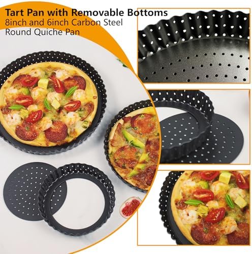 Round Tart Pan with Removable Bottoms: Set of 2 Nonstick Carbon Steel