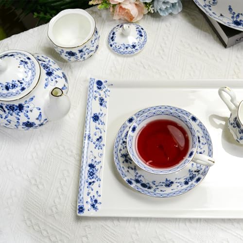 Bone China Serving Trays, 14 Inch Porcelain Serving Tray, Blue and