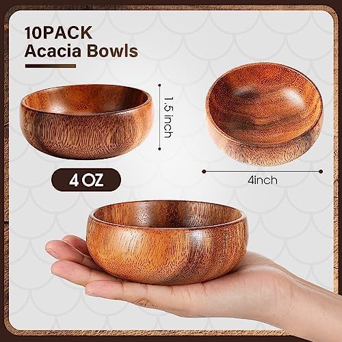 Skylety 10 Pcs Acacia Wooden Bowls Small Round Calabash Bowls, 4 Inch