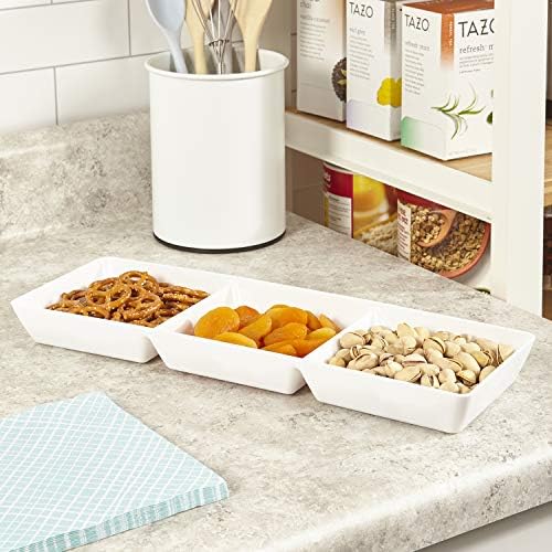 US Acrylic Avant White Plastic Divided Serving Trays (Set of 4) 15” x