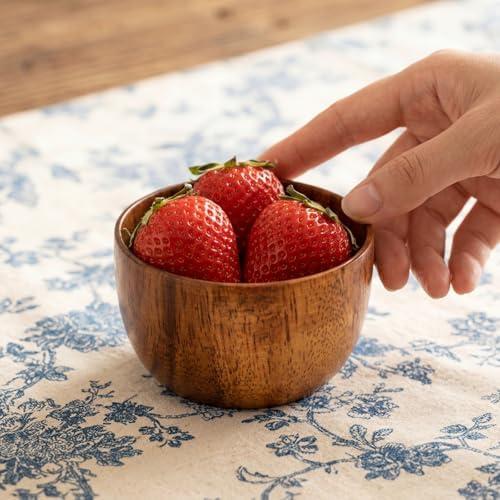 Lyellfe Set of 4 Acacia Wood Bowl, 5 Oz Small Dipping Sauce Bowl with