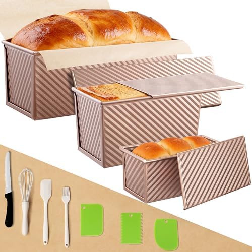 3 Pack Pullman Loaf Pan with Lids, Non-Stick Bread Loaf Pan, Heavy
