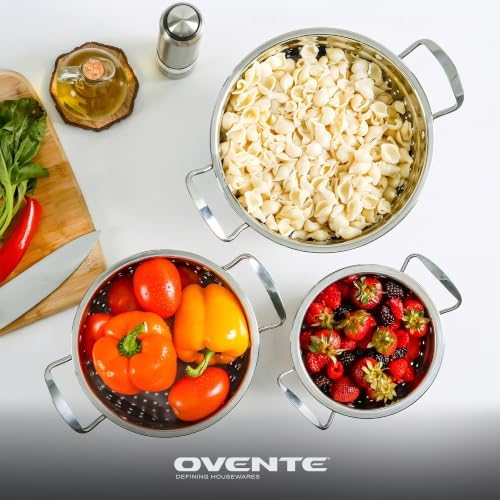 OVENTE Premium Stainless Steel Colander Set of 3, Silver C46263S