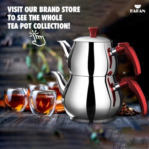 Hakan Stainless Steel 2 L, 67 Oz, Mini Double Bondy Tea Pot Set with