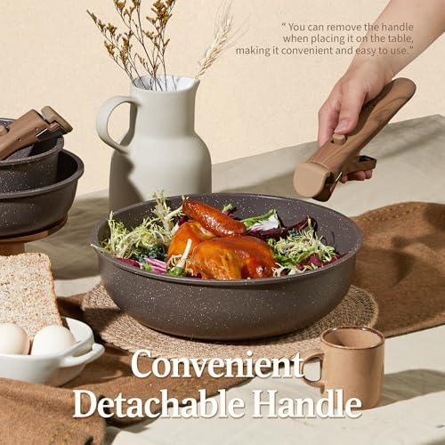 CAROTE 21pcs Pots and Pans Set Non Stick, Detachable Handle Cookware